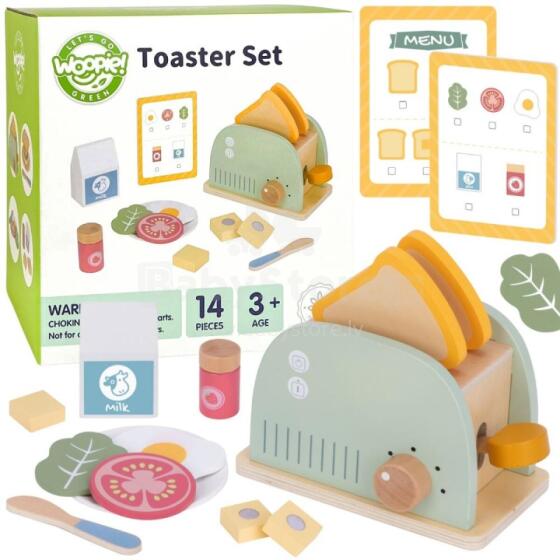 WOOPIE GREEN Wooden Toaster Breakfast Set with Accessories 14 pcs. FSC