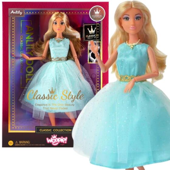 WOOPIE ROYAL lelle Lili 30 cm gara zelta mati eleganta tirkīza kleita