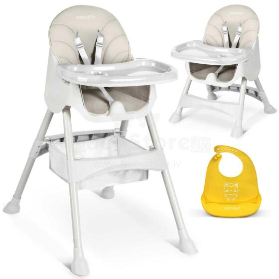Barošanas krēsls ar galdu + priekšauts Milo Ricokids pelēks