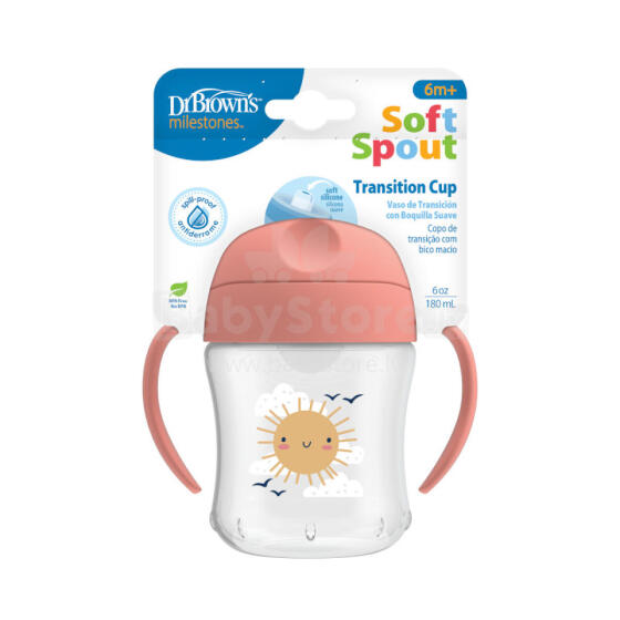Dr. Brown TC61003 Mīkstā uzgala krūze 180ml Rozā 6m+