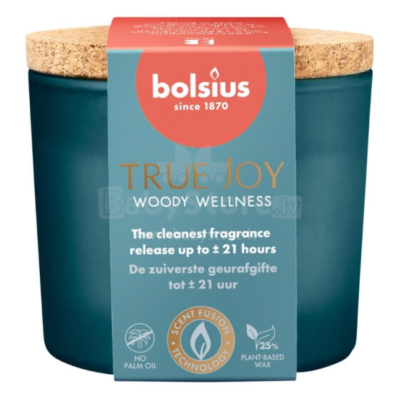 Svece arom. stikla gl. ar korķi True Joy &Oslash;66x83mm woody wellness