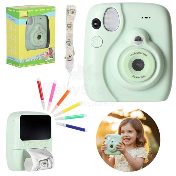 Ikonka Art.KX2859_1 Digitālais instant fotoaparāts 16x 128GB kasetnes marķieri zaļš