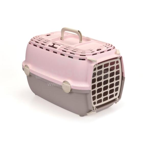 Transportēšanas būris Horizon 1 ar plastmasas durvīm 48x32x30cm rozā/pelēks 
