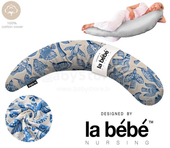 La Bebe™ Moon Cotton Maternity Pillow Art. 90612661 Nordic Birds. Liels spilvens grūtniecēm ar memory putām (īpaši mīksts un kluss pildījums, kas pielagojas ķermenim)