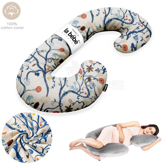 La Bebe™ Maternity Pillow Cotton Sì -Duo Art.50608147 Nordic Branches. Многофункциональная подушка/подкова для беременных  с наполнителем memory foam