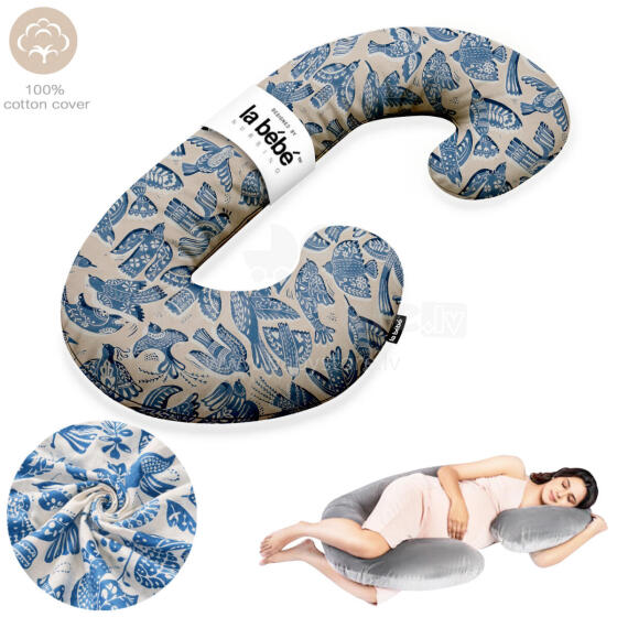 La Bebe™ Maternity Pillow Cotton Sì -Duo Art.90612661 Nordic Birds. Многофункциональная подушка/подкова для беременных  с наполнителем memory foam