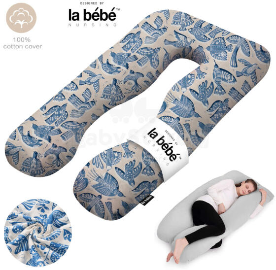La Bebe™ Cushy Maternity Pillow Art. 90612661 Nordic Birds. Daudzfunkcionāls spilvens grūtniecēm (U Shaped), sintepona pildīšana, 155x80cm