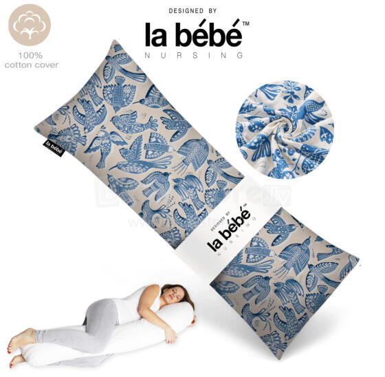 La Bebe™ Easy Maternity Pillow Art.90612661 Nordic Birds. Многофункциональная подушка для сна с наполнителем из синтепона (синтепух,особенно мягкий и тихий) 135 x 40 cm