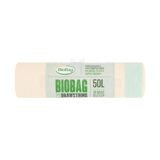 Компостируемые пакеты для мусора с завязками BioBag 50 л (10 шт. в рулоне) 25 мкр. 60x70 см, зеленые.