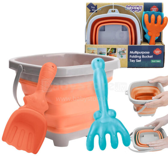WOOPIE Foldable Bucket Set with Rake and Shovel Orange