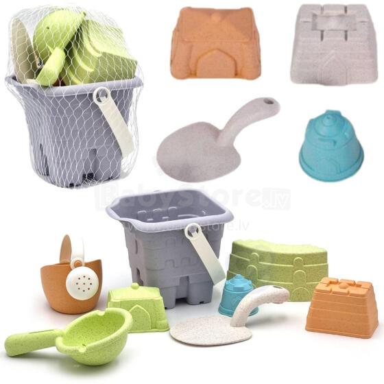 WOOPIE GREEN Sand Set in a Bucket Tower 8 pcs. BIODEGRADABLE ORGANIC MATERIAL