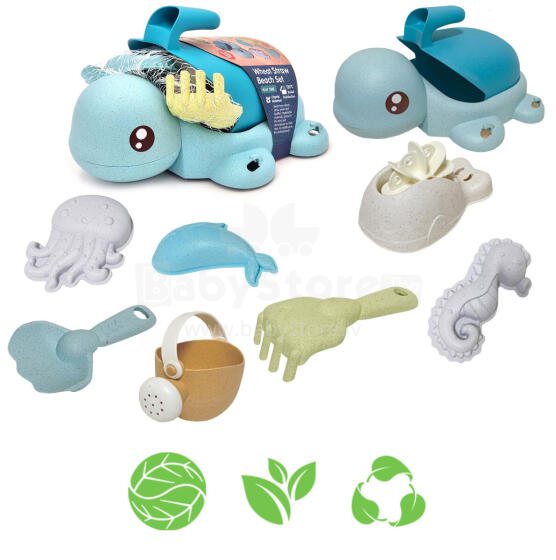 WOOPIE GREEN 2-in-1 Sand and Bath Set Turtle 8 pcs. BIODEGRADABLE ORGANIC MATERIAL