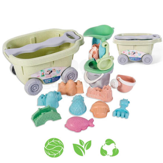 WOOPIE GREEN Sand Set with Cart 13 pcs. BIODEGRADABLE ORGANIC MATERIAL