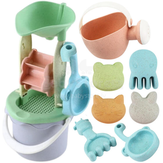 WOOPIE GREEN Sand Set in a Bucket with a Reel 9 pcs. BIODEGRADABLE ORGANIC MATERIAL