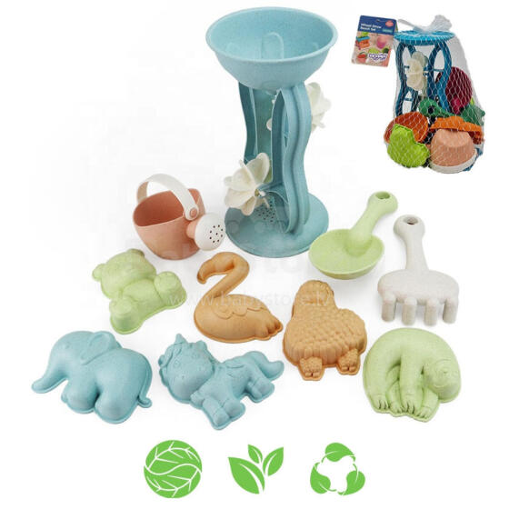 WOOPIE GREEN Sand Set with Reel and Watering Can 10 pcs. BIODEGRADABLE ORGANIC MATERIAL