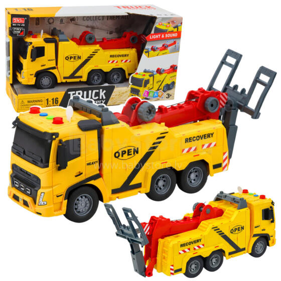 Car Tow Truck Roadside Assistance Hook Platform Lights Sounds 1:16