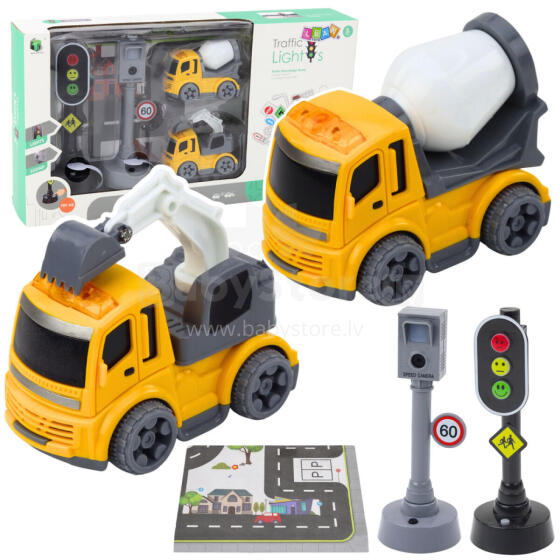 Set of traffic lights, speed camera, mat, construction cars, lights and sounds