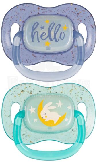 CANPOL 34/942 Silicone Soothing Pacifier 0-6m Symmetrical NightGlow 2 pcs Blue