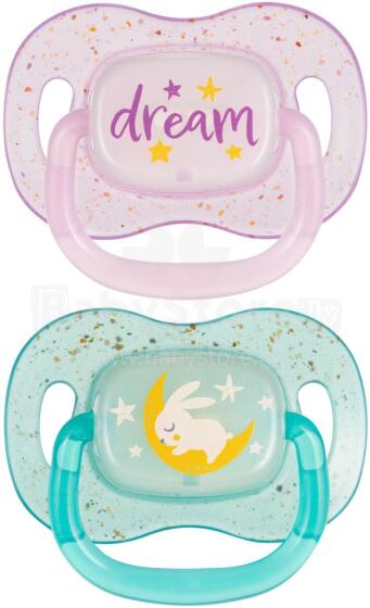CANPOL 34/943 Silicone Soothing Pacifier 6-18m Symmetrical NightGlow 2 pcs Pink