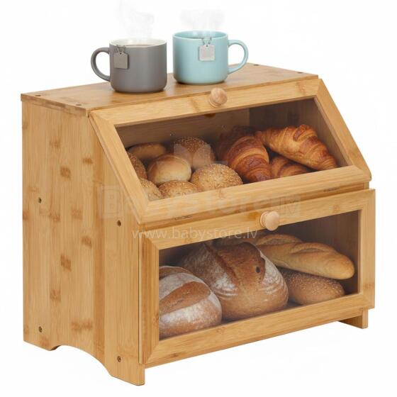 Two-level bread bin, closed, bread cabinet, bread container, bamboo