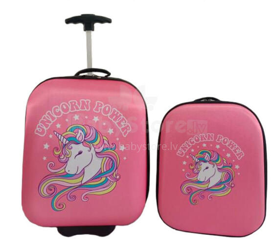 Unicorn Suitcase+Backpack  Art.BC-ROZ-004  Čemodans ar riteņiem+soma