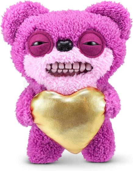 Fuggler Gold Fuggs 22 cm Plush Toy (Teddy Bear Nightmare - Heart) by ZURU - Funny Ugly Monster Cuddly Toy with Human-like Teeth, Crazy Collectible for Kids, Teens