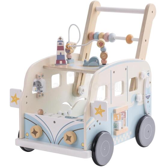 Robud Wooden Walker Multifunctional Art.278767 Koka daudzfunkcionāls bērnu staigulītis ar riteņiem un klucīšiem, rotaļu aprīkojums