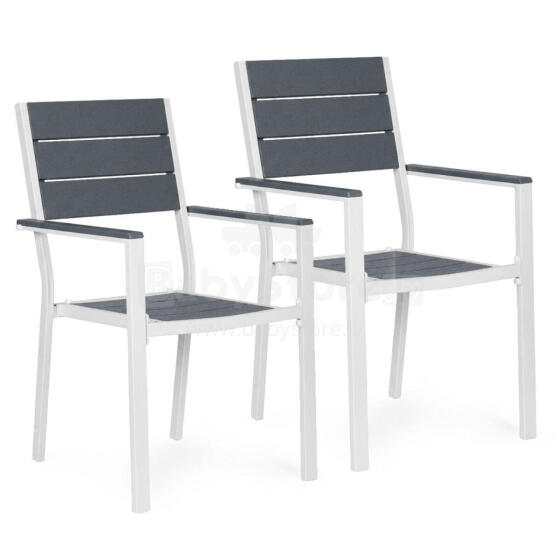 2 dārza krēslu komplekts terasei balkona HDPE tērauda pelēks balts MultiGarden