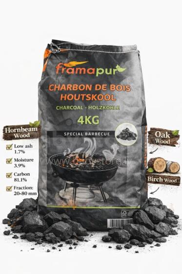 Natural Hardwood Charcoal Art.279932 Premium kvalitātes koksnes kokogles  — ideāli grilam un BBQ,4 kg