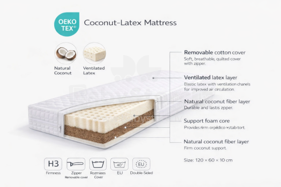 La Bebe™ Mattress Aloe Vera Art.280048  Matracis bērnu gultai latekss-porolons-kokos ,120x60 cm