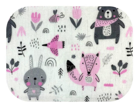 Diaper - 20849 - FLANNEL PRINT - EGA - ZWIERZĘTA LEŚNE - PINK - size 70x80 cm