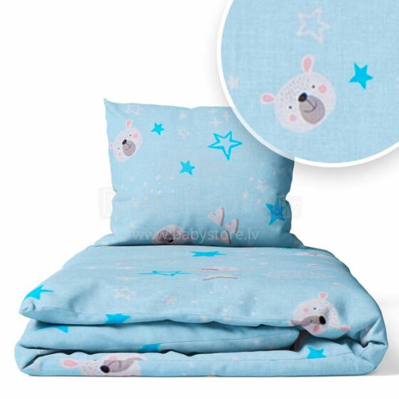 Cover set -  2 pcs - 135x100, 40x60 - BEAR HEADS - BLUE