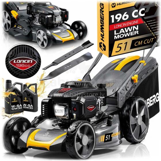 Gasoline Lawn Mower with Drive 51 cm 70 l Loncin 196cc + Humberg HM-601 Oil