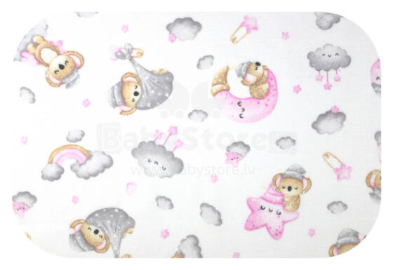 Autiņš - 28425 - FLANEĻA DRUKA - EGA - KOALA uz MĒNESS - ROZĀ - izmērs 70x80 cm