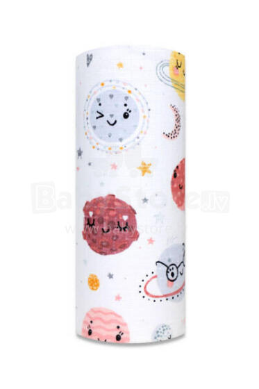 Diaper - 12479 - TETRA PRINT - EGA - PLANETS - BEIGIE - size 70x80 cm
