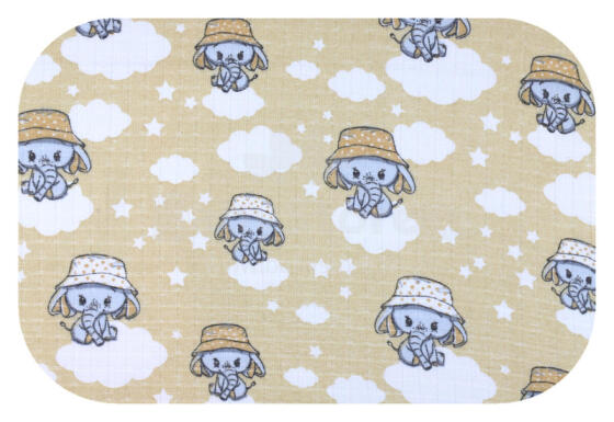 Diaper - 29781 - TETRA PRINT - EGA - ELEPHANT in a HAT - BEIGIE -  size 70x80 cm