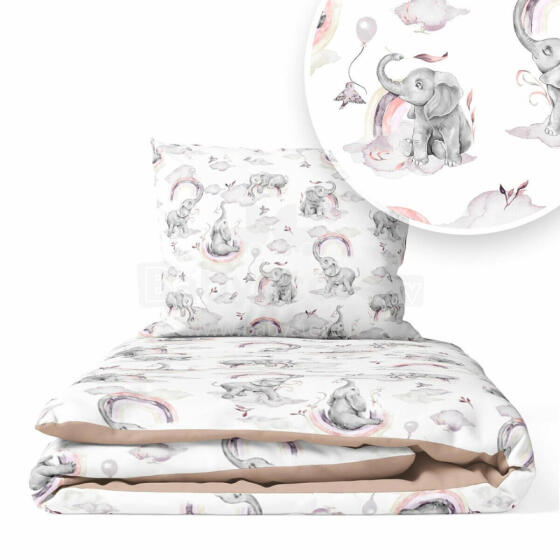 Cover set - 2 pcs - 120x90, 40x60  - ELEPHANT in the RAINBOW - PINK