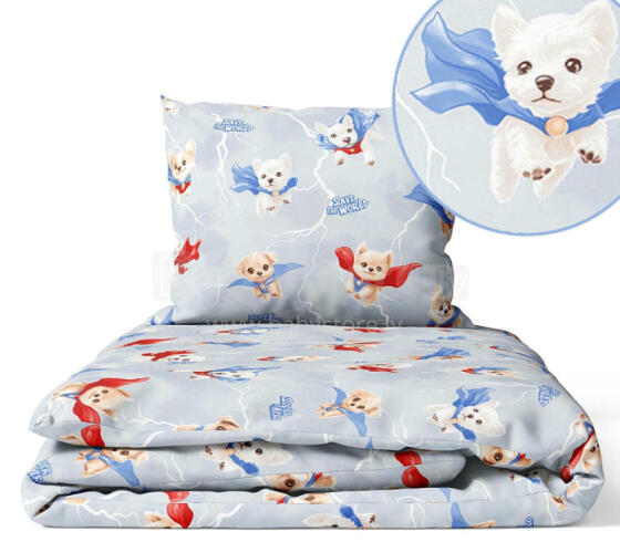 Cover set - 2 pcs - 120x90, 40x60  - SUPER DOGS - BLUE