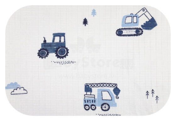 Autiņš - 30572 - TETRA DRUK - EGA - TRAKTORS UN EKSKAVATORS - ZILS - izmērs 70x80 cm