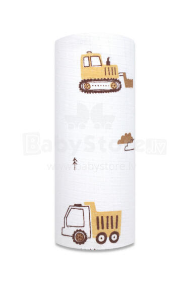 Autiņš - 30565 -TETRA DRUK - EGA - TRAKTORS UN EKSKAVATORS - BEIGE - izmērs 70x80 cm