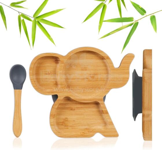 Bamboo Wood Plate Art.285615   Koka šķīvis ar piesūcekni un nodalījumiem