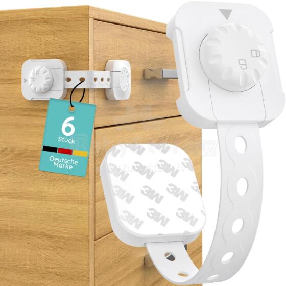 Homery Baby Cabinet Lock Art.285876 White Защита для выдвижных ящиков /холодильника,6 шт