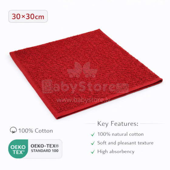 Bebe Basic Cotton Baby Towel  Art.285887 Red Bērnu kokvilnas frotē dvielis 30x30cm (100% kokvilna)