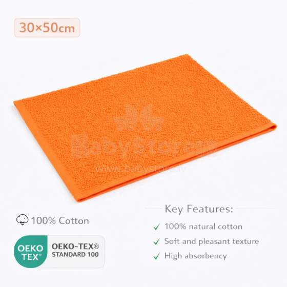Bebe Basic Cotton Baby Towel  Art.285894 Orange Bērnu kokvilnas frotē dvielis 30x50cm (100% kokvilna)
