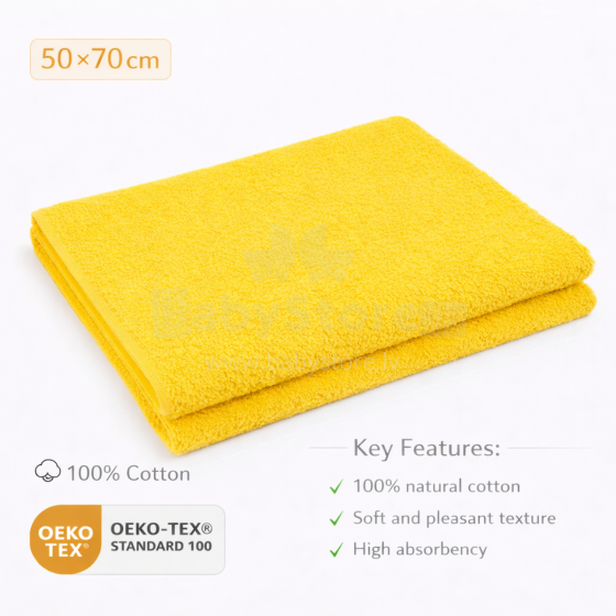 Bebe Basic Cotton Baby Towel  Art.285901 Yellow Bērnu kokvilnas frotē dvielis 50x70cm (100% kokvilna)