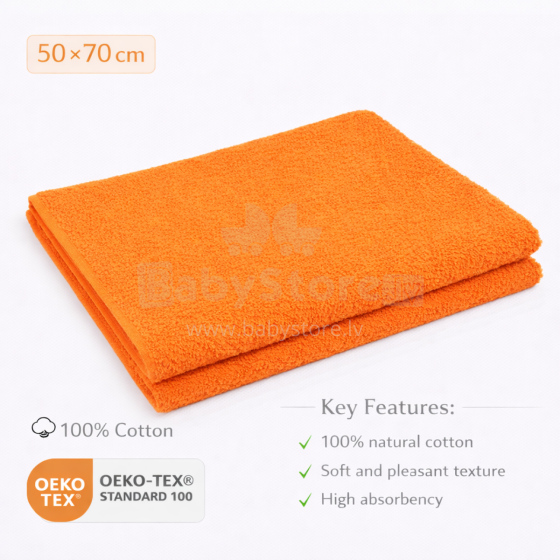 Bebe Basic Cotton Baby Towel  Art.285905 Orange Cotton frote towel 50x70 cm (100% cotton)