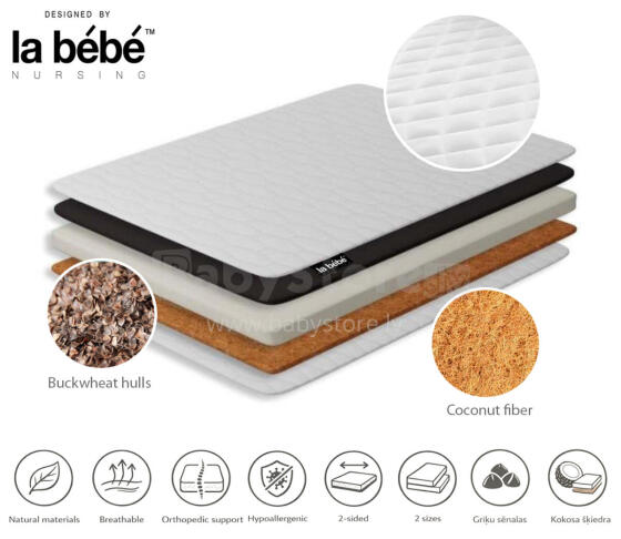 La Bebe™ mattress with coconut fiber and buckwheat husk La Bebe™ DREAM for bed 120×80, 80×52 cm