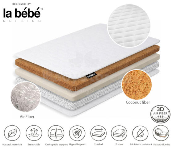La Bebe™ Elpojošs 3D Air Fiber matracis ar kokosšķiedras plāksni DREAM gultai 120×80, 80×52 cm