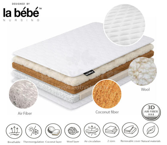 La Bebe™ Дышащий 3D Air Fiber матрас с шерстью и кокосом DREAM для кровати 120×80, 80×52 см