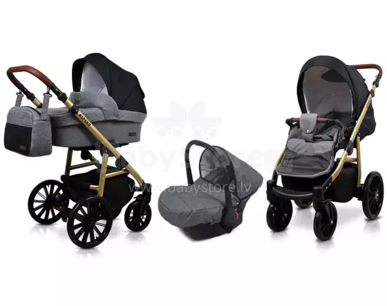 Babylux Aspero Art.286109 Grey Flex Black Универсальная коляска 3 в 1